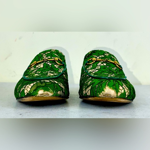 GUCCI PRINCETOWN LEATHER AND LACE MULES - Picture 3 of 9